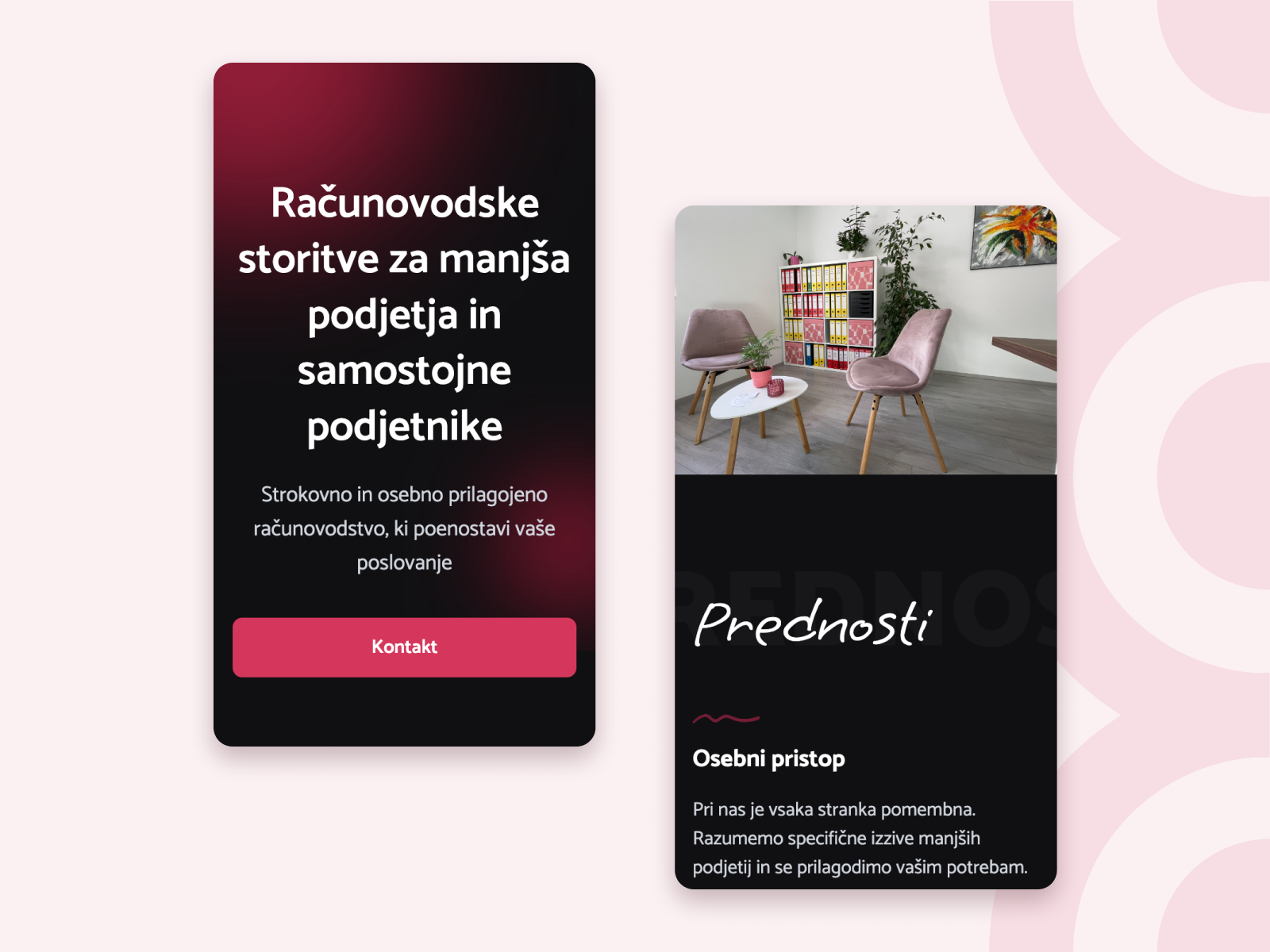 Mobilna verzija spletne strani Računovodstvo MeMo optimizirana za majše zaslone